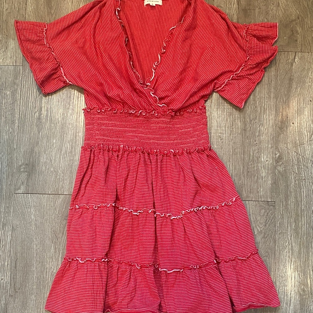 Max Studio Red Ruffled Mini Dress